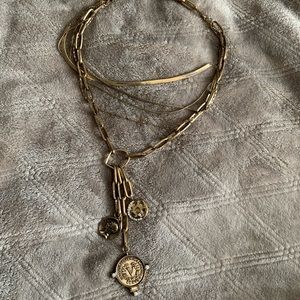 Free people antique gold tone layers necklace